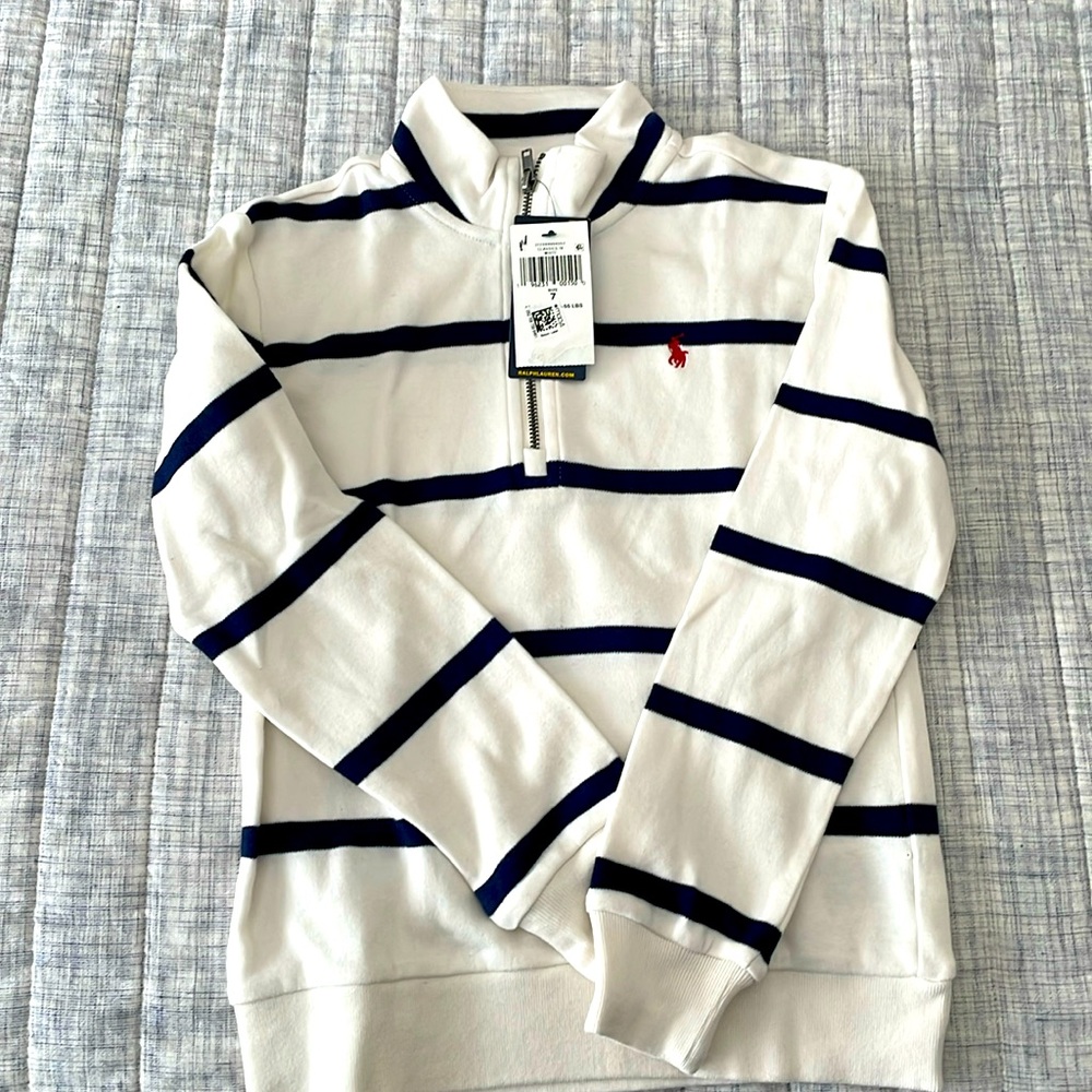 NWT: Ralph Lauren Boys 7 Striped Cotton 1/4 Zip Pullover